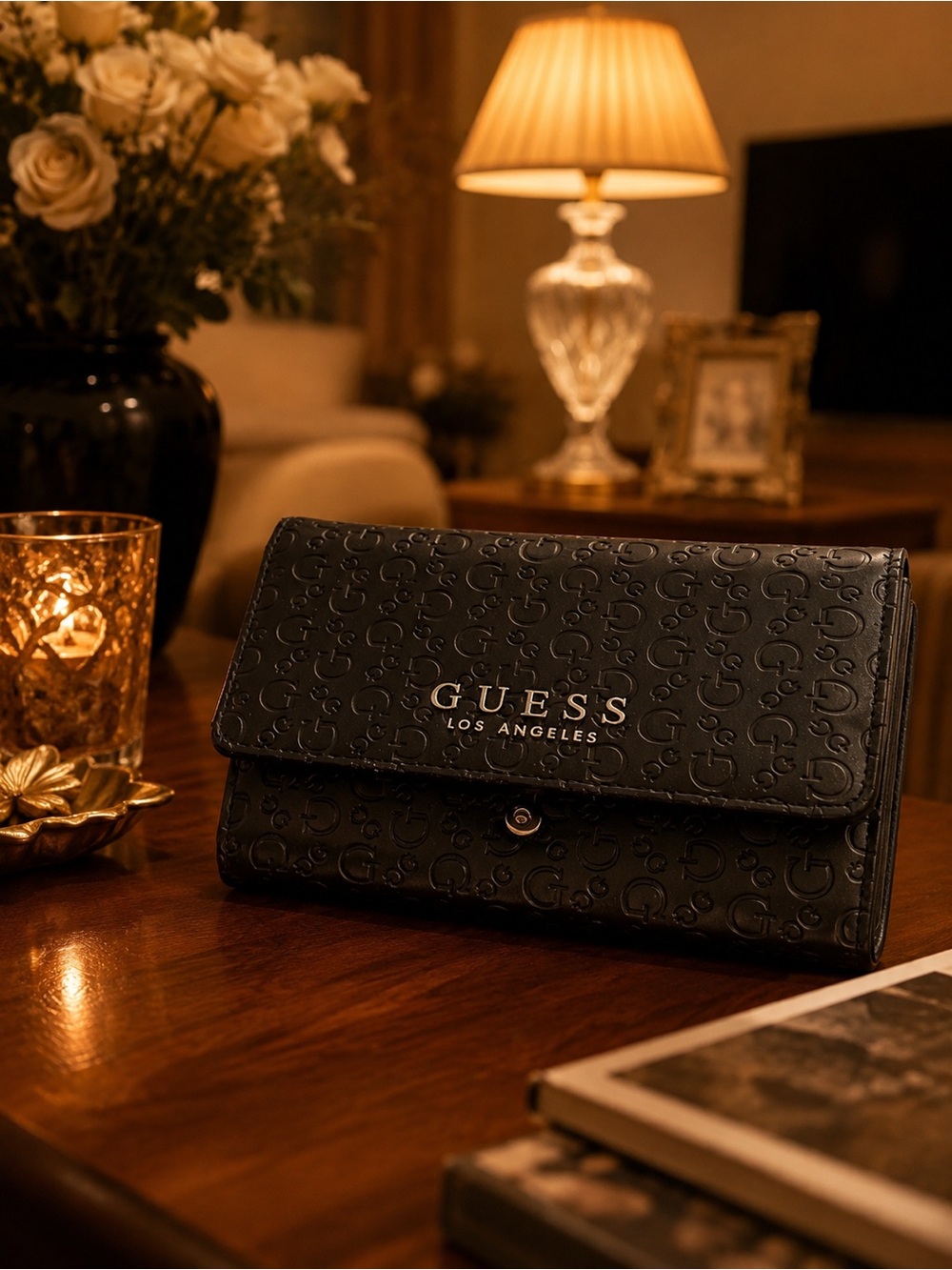 GUESS Black Embossed Logo Continental Wallet